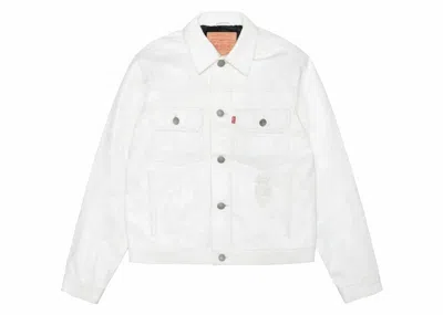 Pre-owned Stussy Men's  X Levi's Leather Trucker Jacket In Tofu