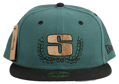 Pre-owned Stussy Men's  X New Era Leafs 59fifty Fitted Cap In Dark Green