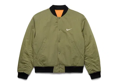 Pre-owned Stussy Men's  X Nike Reversible Varsity Jacket In Medium Olive/bright Mandarin In Multi
