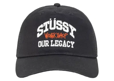 Pre-owned Stussy Men's  X Our Legacy Work Shop Low Profile Trucker Cap In Black