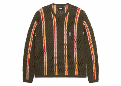 Pre-owned Stussy Men's  X Patta Striped Loose Gauge Sweater In Olive