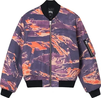 Pre-owned Stussy Men Tigris Canvas Bomber Jacket In Purple