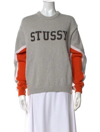 Pre-owned Stussy Merino Wool Graphic Print Sweater In Gray