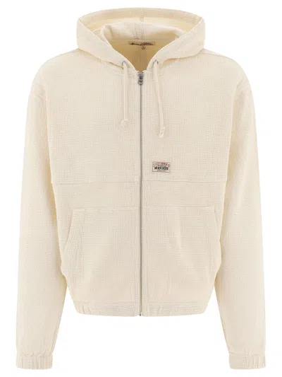 Stussy Mesh Zippered Hoodie Sweatshirts In Beige