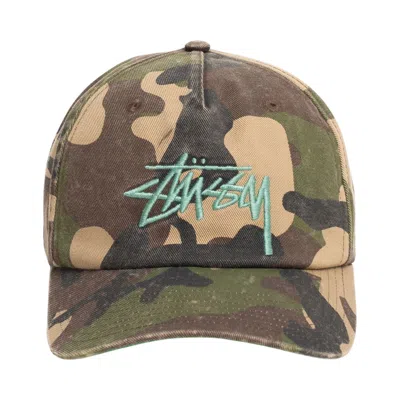 Pre-owned Stussy Mid-depth Big Stock Snapback 'woodland Camo' | Green | Men's Size Onesize