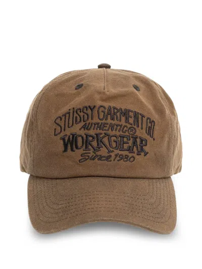 Stussy Mid-depth Workgear Waxed Snapback Cap In Brown
