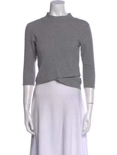 Pre-owned Stussy Mock Neck Three-quarter Sleeve Crop Top In Gray