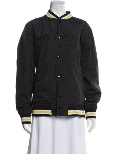 Pre-owned Stussy Nylon Striped Bomber Jacket In Blue