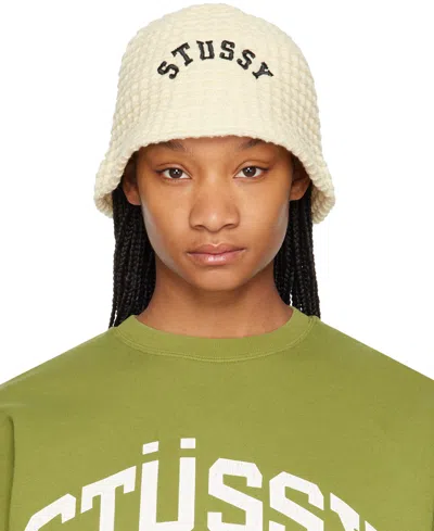Stussy Off-white Waffle Knit Bucket Hat In Bone