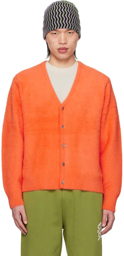 Stussy Orange Button Cardigan In Reor Red Orange