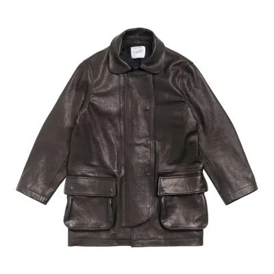 Pre-owned Stussy Our Legacy Leather Fireman Jacket 'black' | Men's Size S