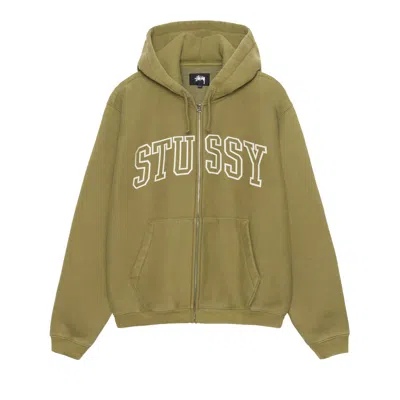 Pre-owned Stussy Outline Zip Hoodie 'olive' In Green