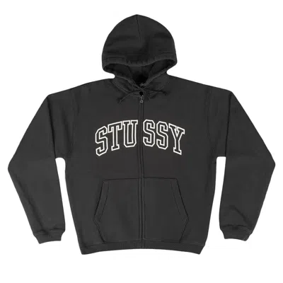 Pre-owned Stussy Outline Zip Hoodie 'washed Black'