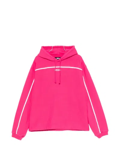 Stussy Oval Piping-detailing Logo-patch Hoodie In Pink