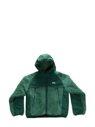 Stussy Panelled Hooded Jacket In Green