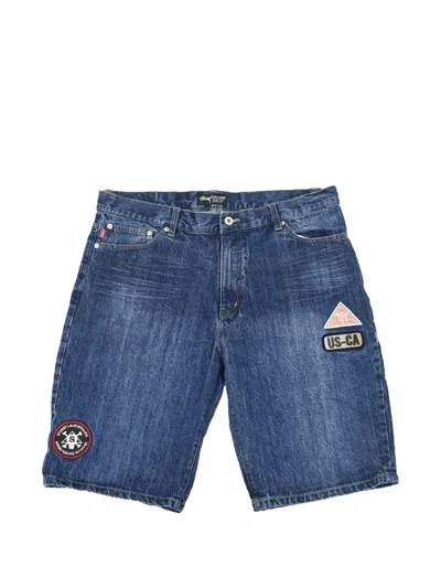 Pre-owned Stussy Patch-detail Denim Shorts In Blue