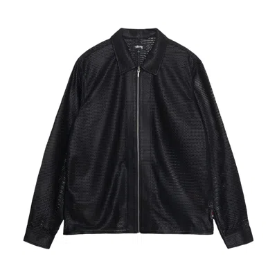 Pre-owned Stussy Perforated Leather Zip Shirt 'black' | Men's Size M