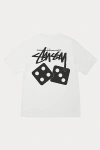 Stussy Pigment Dyed Dice Graphic T-shirt Top In White, Men's At Urban Outfitters In White