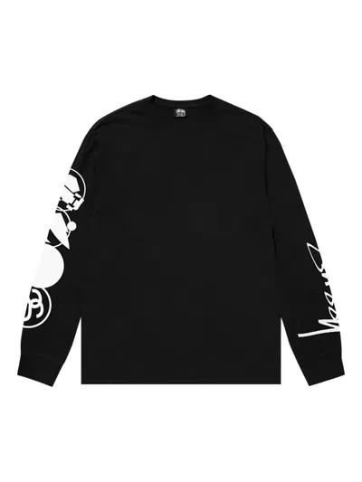 Stussy Pigment Dyed Long-sleeved T-shirt In Black