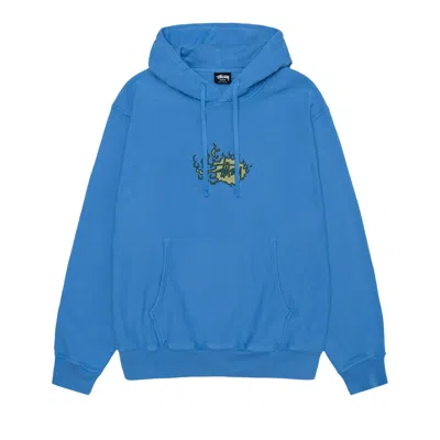 Pre-owned Stussy Pigment Dyed Mosaic Dragon Hoodie 'blue'