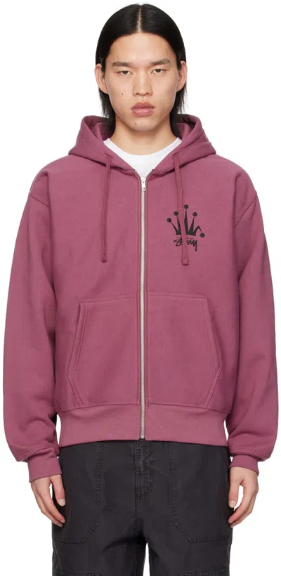 Stussy Pink Regal Crown Hoodie In Berr Berry