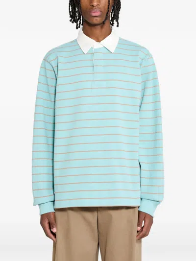 Stussy Pin-striped Long-sleeve Polo Shirt In Blue