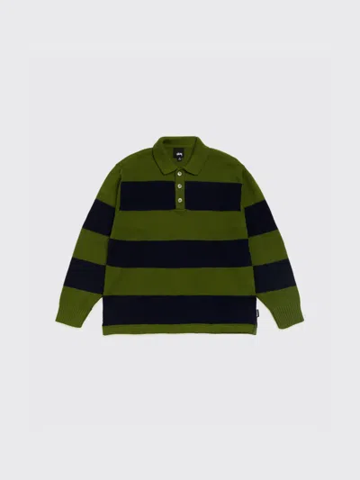 Stussy Pique Knit Stripe Rugby In Green