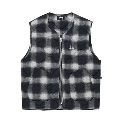Pre-owned Stussy Plaid Nylon Liner Vest 'black' In Multi-color