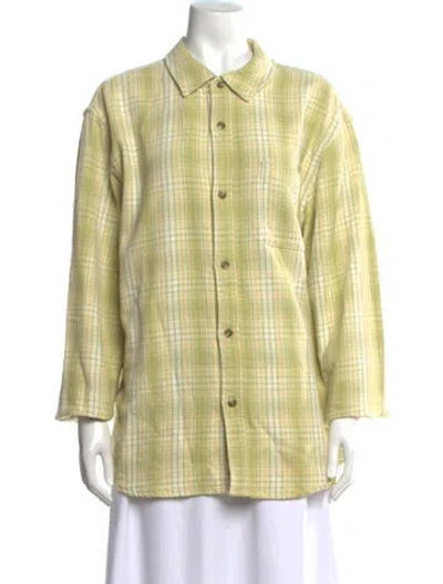 Pre-owned Stussy Plaid Print Long Sleeve Button-up Top W/ Tags In Yellow
