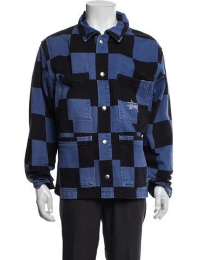 Pre-owned Stussy Plaid Print Parka In Blue