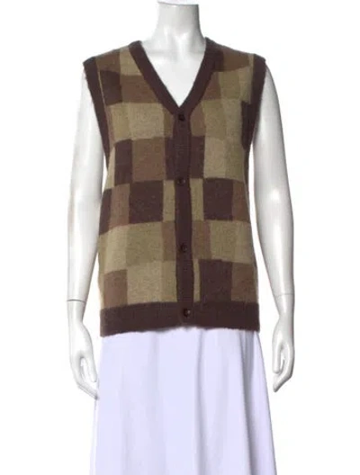 Pre-owned Stussy Plaid Print V-neck Sweater In Brown
