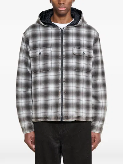 Stussy Plaid Zip-up Hooded Jacket In Black
