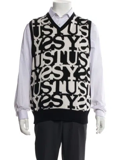 Pre-owned Stussy Printed V-neck Sweater Vest In Black