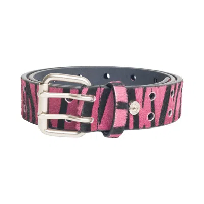 Pre-owned Stussy Punch Out Leather Belt 'pink Hairy Zebra Pattern' | Men's Size L/xl
