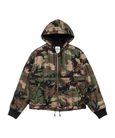 Stussy Quilted Hooded Jacket In Black