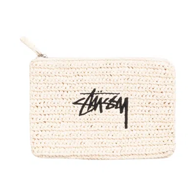 Pre-owned Stussy Raffia Zip Pouch 'ivory' | Cream | Men's Size Onesize In White