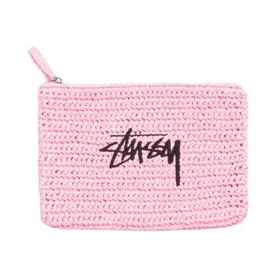 Pre-owned Stussy Raffia Zip Pouch 'light Pink' | Men's Size Onesize