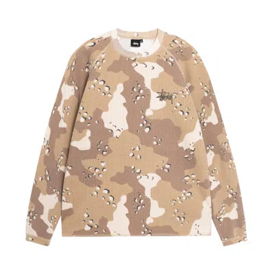 Pre-owned Stussy Raglan Thermal Long-sleeve Crew 'desert Camo' In Tan