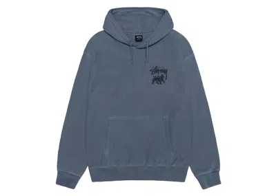 Pre-owned Stussy Rasta Lion Pigment Dyed Hoodie In Navy Blue