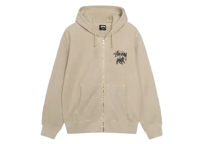 Pre-owned Stussy Rasta Lion Zip Pigment Dyed Hoodie In Khaki In Brown