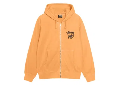 Pre-owned Stussy Rasta Lion Zip Pigment Dyed Hoodie In Orange
