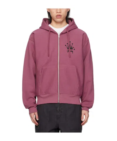 Stussy Regal Crown Hooded Zipper Sweater In Pink