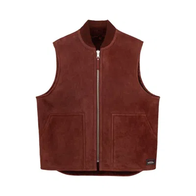 Pre-owned Stussy Reversible Shearling Workgear Vest 'burgundy' In Red