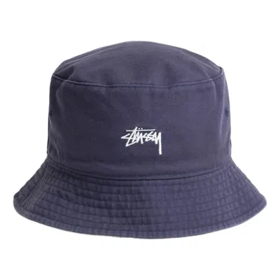 Stussy Reversible Stock Bucket Hat 'navy Stone' In Blue