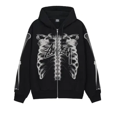 Pre-owned Stussy Rib Cage Zip Hoodie 'black/white'