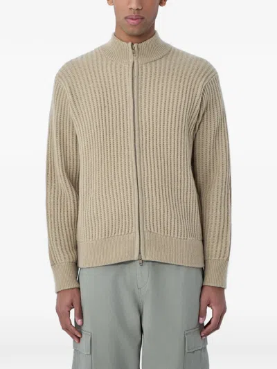 Stussy Ribbed-knit Zip-up Cardigan In Neutral