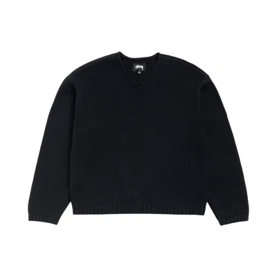 Pre-owned Stussy Roll V Neck Sweater 'black' | Men's Size L