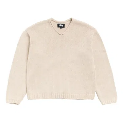 Stussy Roll V Neck Sweater 'oatmeal' In Brown