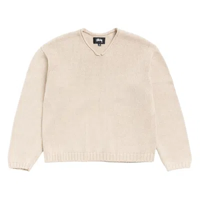 Pre-owned Stussy Roll V Neck Sweater 'oatmeal' | Cream | Men's Size Xl In White