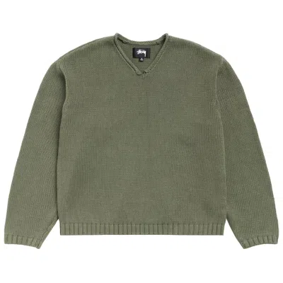 Pre-owned Stussy Roll V Neck Sweater 'olive' | Green | Men's Size L